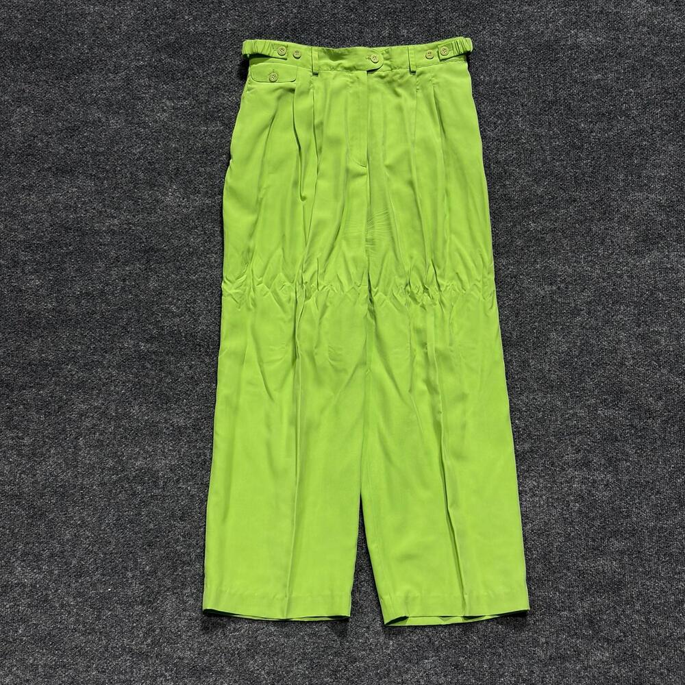 Baldanza Sportivo Pants Womens Large Green Silk Pleated Wide Leg Relaxed Casual